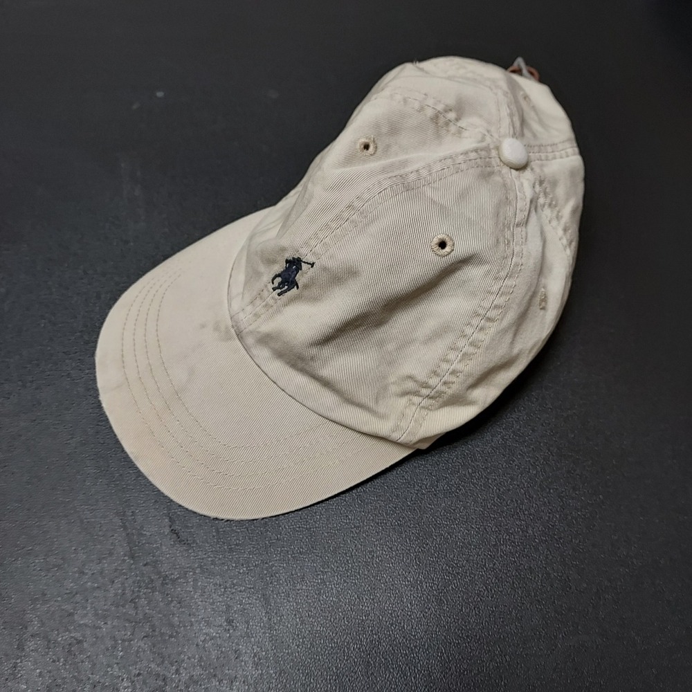 Vintage Polo Ralph Lauren Hat Mens OSFA Grunge Distressed Beige Strapback 90s - Picture 3 of 7